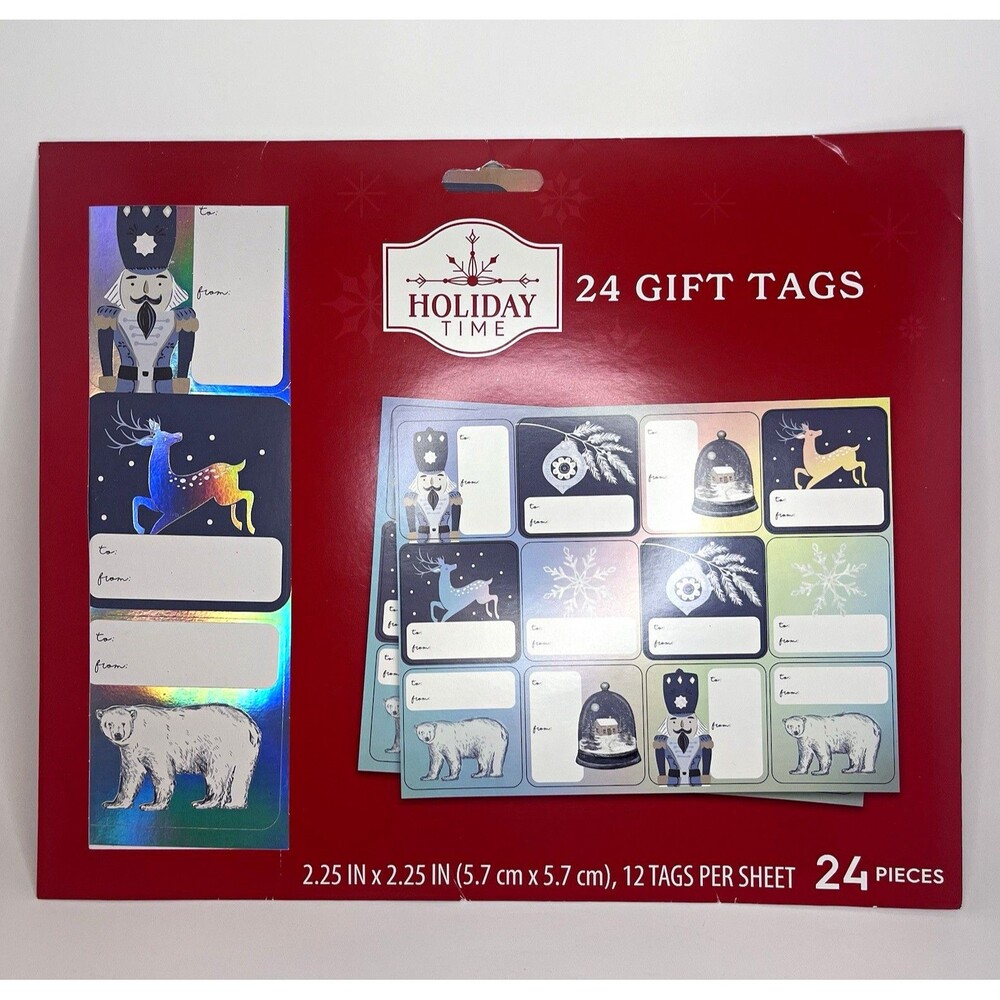 Holiday Time Christmas Gift Tags 24 ct Paper Multicolor blue winter Christmas